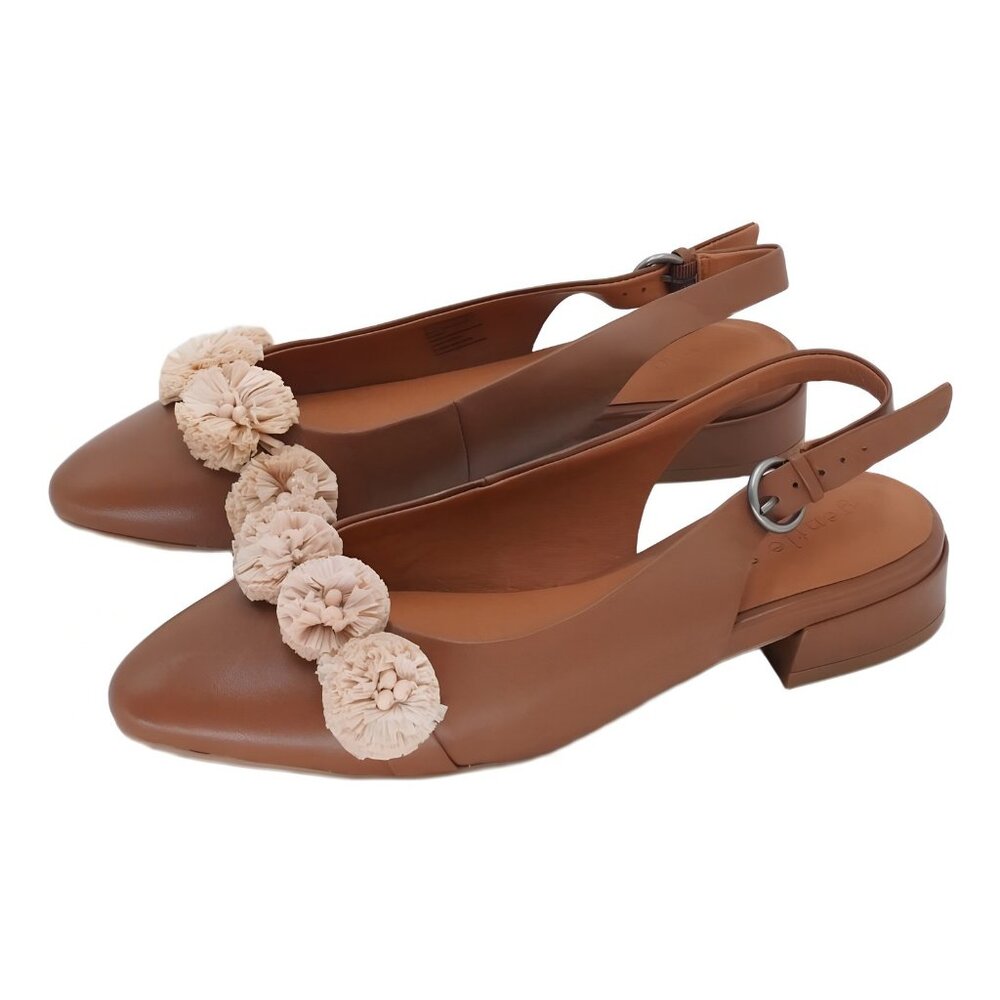 Gentle Souls Anana Pom Pom Slingback Sandal Luggage Brown 8.5M - Picture 2 of 6
